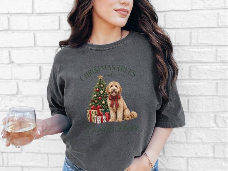 Goldendoodle Christmas Shirt, Christmas Trees And Doodles Please, Goldendoodle Mom Gift, Holiday Dog Sweatshirt, Doodle Lover Present image 2