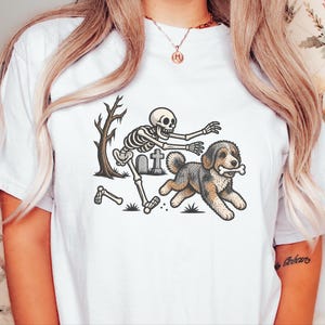 Skeleton Dog Shirt, Aussiedoodle Halloween Shirt, Spooky Dog Tee, Dog Lover Gift, Funny Skeleton Shirt image 3