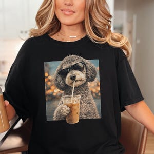 Comfort Colors Schnoodle Lover Iced Coffee Dog Shirt, Dog Drinking Coffee Tee, Schnoodle Mom Dad Gift, Cute Doodle Graphic Top, T-shirt image 4