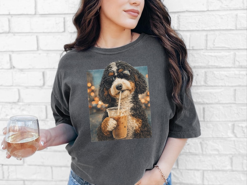 Comfort Colors Bernedoodle Tee | Iced Coffee Dog Shirt, Funny Canine Mom Gift | Dog Graphic Tee, Bernedoodle Lover Gift, Iced Coffee Tshirt image 1