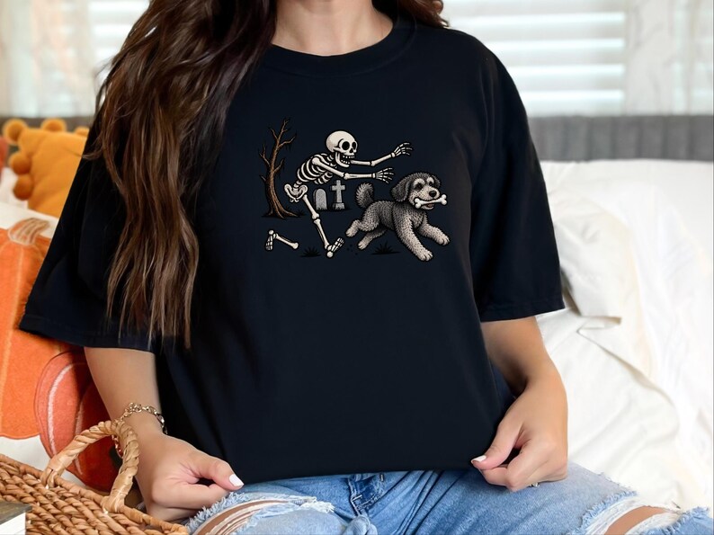 T-shirt squelette Schnoodle, T-shirt chien Halloween, T-shirt chien squelette humoristique, Cadeau pour maman Schnoodle, T-shirt pour amoureux des chiens pour la saison d'Halloween image 1