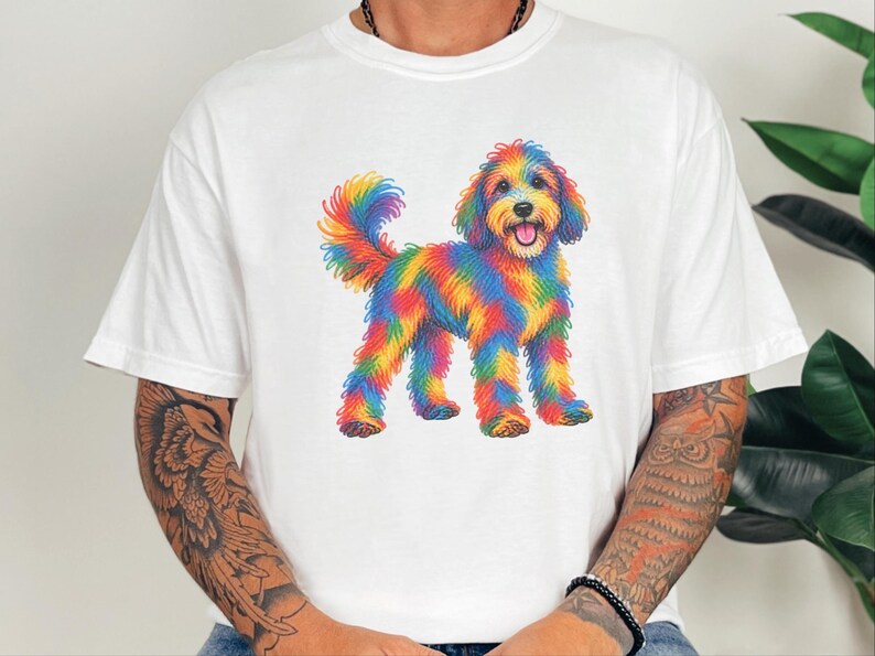 Sheepadoodle Shirt, Sheepadoodle Gift, Colorful Dog Art, Sheepadoodle Mom, Scribble Print, Pet Portrait Tee, Dog Lover Shirt image 5