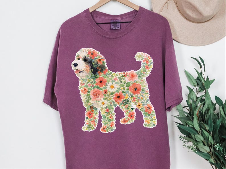 Comfort Colors Bernedoodle T-shirt, bloemensilhouet, cadeau voor hondenliefhebbers, T-shirt, tuinkunst voor hondenmoeders en -vaders, botanische huisdiereigenaar, Bernedoodle T-shirt afbeelding 11
