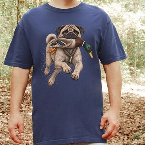 T-shirt met mopshondmotief voor eendenjagers, grappig cadeau voor eendenjacht, T-shirt voor watervogeljagers, shirt voor de jacht op wilde eenden, cadeau voor buitenjagers afbeelding 1