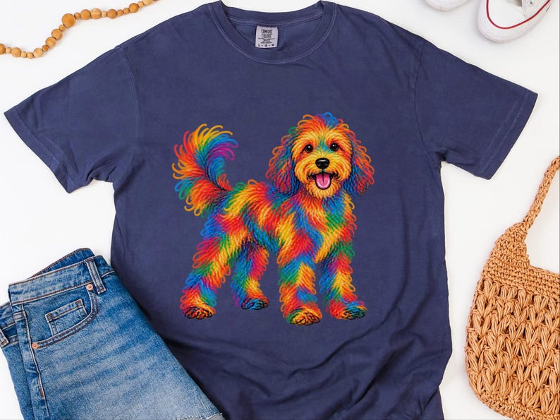 Cavapoo Shirt, Cavapoo Mom Gift, Colorful Dog Tee, Doodle Dog Art, Rainbow Puppy Graphic, Pet Lover Shirt image 7
