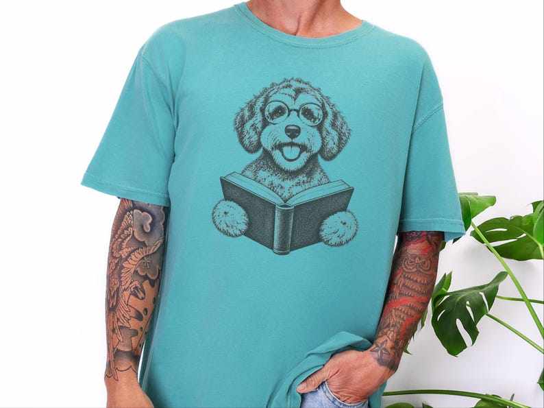 Schnoodle Reading Shirt, Bookish Dog Tee, Schnoodle Mom Gift, Dog Lover Book Shirt, Library Reader Tee image 6