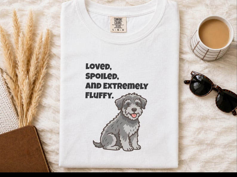 Comfort Colors Schnoodle Lover Crewneck Sweatshirt, Loved, Spoiled, and Extremely Fluffy Dog Mom Tee, Schnoodle Dad Cross-Breed Doodle Dog image 1