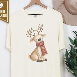 Whimsical Reindeer Christmas Shirt, Cozy Holiday Deer Sweatshirt, Cute Woodland Winter Tee image 7