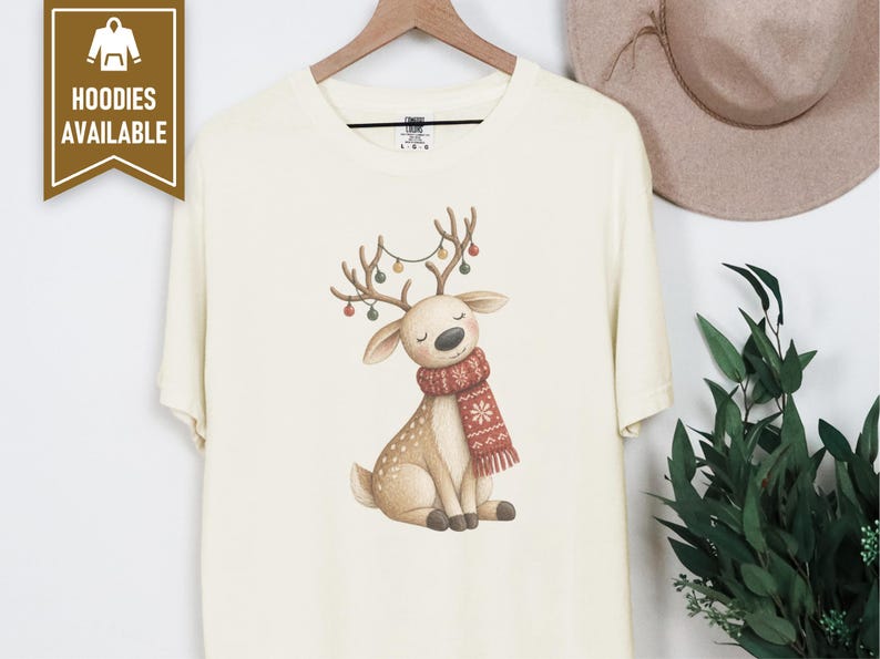 Whimsical Reindeer Christmas Shirt, Cozy Holiday Deer Sweatshirt, Cute Woodland Winter Tee image 7