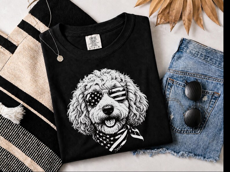 T-shirt Comfort Colors Goldendoodle patriotique, T-shirt Doodle pour la fête de l'Indépendance du 4 juillet, Haut pour propriétaire de chien rouge, blanc et bleu aux couleurs américaines image 10