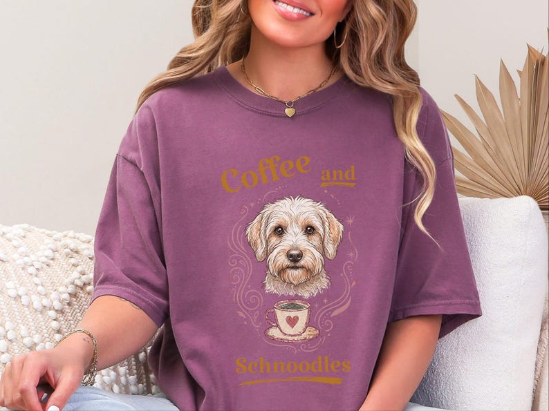 Comfort Colors Schnoodle Lover Shirt, Coffee And Schnoodles Tee, Funny Dog Parent Hoodie, Cross-Breed Doodle Sweatshirt Gift image 3