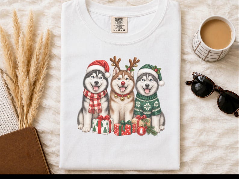 Husky Christmas Sweatshirt, Siberian Husky Holiday Gift, Dog Lover Winter Shirt, Festive Puppy Crewneck, Husky Mom Present image 1