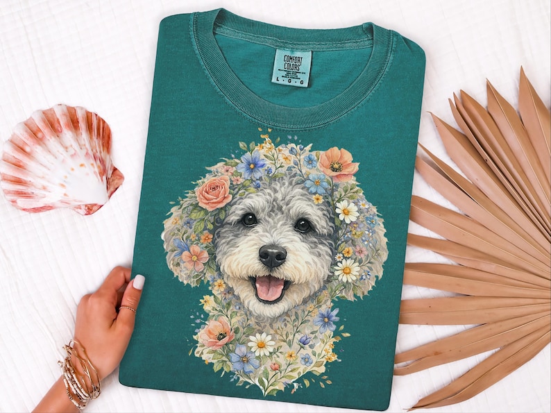 Comfort Colors Schnoodle Lover Schnoodle Floral Face Tee, Dog Mom Life Shirt, Doodle Puppy Tee, Cross-Breed Dog, Cottagecore Owner image 1