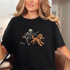 Goldendoodle Dog Shirt, Halloween Goldendoodle Gift, Skeleton Dog Tee, Spooky Dog Lover Shirt, Funny Skeleton Art, Goldendoodle Dad Gift image 1