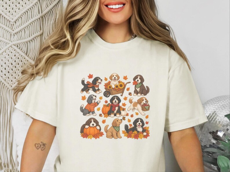 Herbstliches Bernedoodle-Shirt, Geschenk für Bernedoodle-Mama, Herbstliches Hunde-T-Shirt, Kürbis-Sweatshirt, Geschenk für Doodle-Liebhaber Bild 3