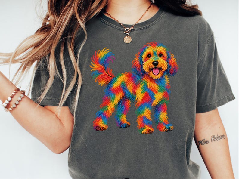 Cockapoo Shirt, Rainbow Dog Lover Gift, Colorful Puppy Tee, Doodle Mom Shirt, Dog Art Print image 5