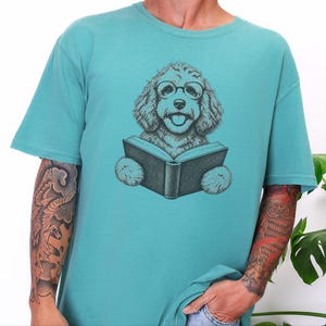 Bookish Dog Tee, Cavapoo Mom Gift, Reading Animal Art, Cavapoo Shirt, Dog Lover Book Tee image 7