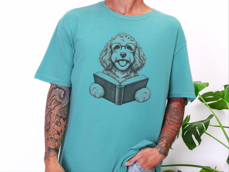 Bookish Dog Tee, Cavapoo Mom Gift, Reading Animal Art, Cavapoo Shirt, Dog Lover Book Tee image 7