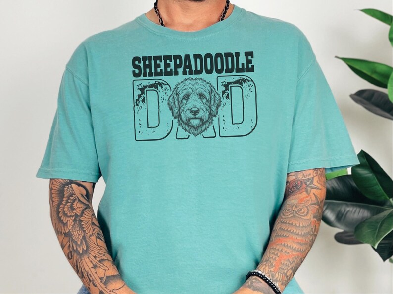Comfort Colors Sheepadoodle Dad Tshirt for Men, Personalized Pet Portrait Tee, Funny Retro Dog Owner Apparel, Funny Graphic Tee image 5