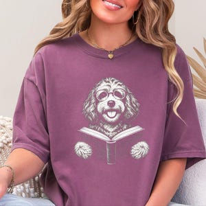 Bookish Dog Tee, Cavapoo Mom Gift, Reading Animal Art, Cavapoo Shirt, Dog Lover Book Tee image 3