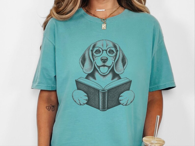T-shirt Beagle, Cadeau pour amoureux des Beagles, T-shirt pour passionnés de lecture, T-shirt pour lecteurs et bibliophiles, T-shirt avec un chien qui lit, T-shirt bibliothèque, T-shirt livres image 6