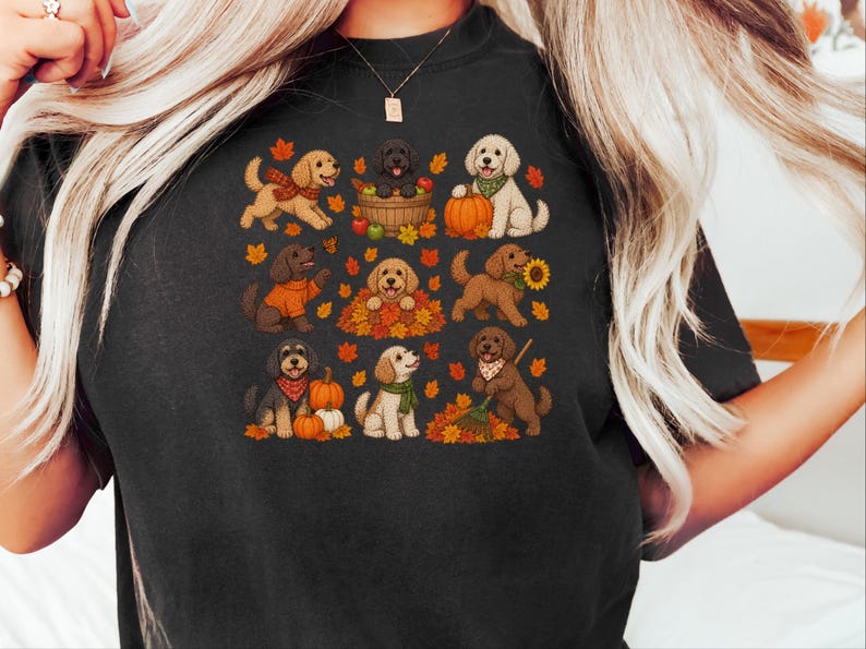Cockapoo Fall Shirt, Pumpkin Dog Gift, Autumn Puppy Tee, Doodle Dog Lover Shirt, Fall Pet Owner Shirt image 3