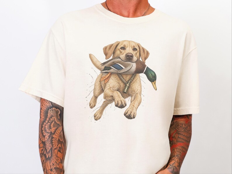 Yellow Lab Gift, Duck Hunting Shirt, Waterfowl Hunter Tee, Labrador Retriever Art, Bird Dog Shirt, Vintage Hunting Gift For Men image 8