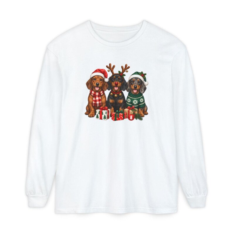 Christmas Dachshund Sweatshirt, Holiday Wiener Dog Shirt, Doxie Mom Gift, Festive Puppy Crewneck, Christmas Dog Lover Gift afbeelding 14