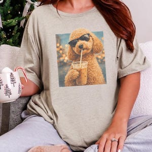 Quirky Caffeine Tee, Cockapoo Iced Coffee Cool Dog Shirt, Funny Pet Humor Gift for Dog Lovers, Summer Beach Vacation Tee image 3