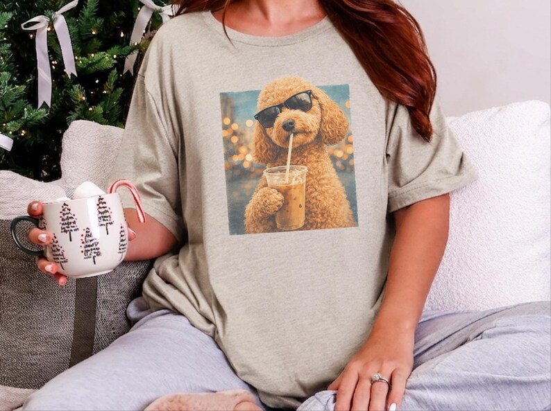 Quirky Caffeine Tee, Cockapoo Iced Coffee Cool Dog Shirt, Funny Pet Humor Gift for Dog Lovers, Summer Beach Vacation Tee image 3
