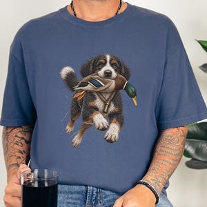 Bernedoodle jachtshirt, cadeau voor watervogeljager, shirt voor eendenjacht, T-shirt voor sportieve honden, cadeau voor Bernedoodle-eigenaar afbeelding 7