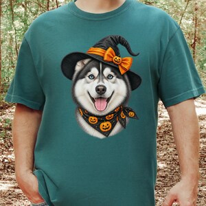 Halloween Husky Shirt, Husky Dog Mom Gift, Spooky Witch Dog Tee, Pet Lover Halloween Shirt image 9