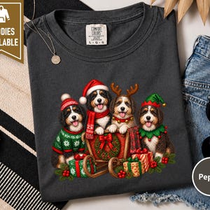 Christmas Bernedoodle Shirt, Festive Puppy Sweatshirt, Holiday Dog Lover Gift, Bernedoodle Christmas Gift, Winter Dog Shirt image 9