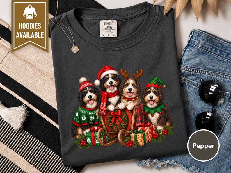 Christmas Bernedoodle Shirt, Festive Puppy Sweatshirt, Holiday Dog Lover Gift, Bernedoodle Christmas Gift, Winter Dog Shirt image 9