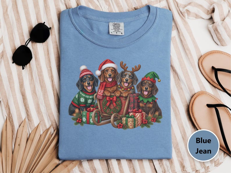 Christmas Dachshund Shirt, Wiener Dog Christmas Gift, Dachshund Dad Shirt, Sausage Dog Christmas Tee, Doxie Mom Sweatshirt image 1