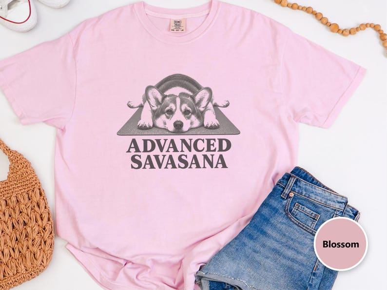 Corgi Shirt, Corgi Mom Gift, Advanced Savasana Yoga Tee, Funny Dog Lover Shirt, Yoga Meditation Shirt, Pembroke Welsh Corgi Gift image 1