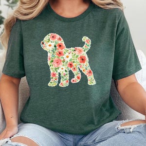 Doodle Dog Gift, Golden Doodle Floral Silhouette Shirt, Modern Pet Portrait Cottagecore Art, Wildflower Dog Mom., Goldendoodle Dog image 6