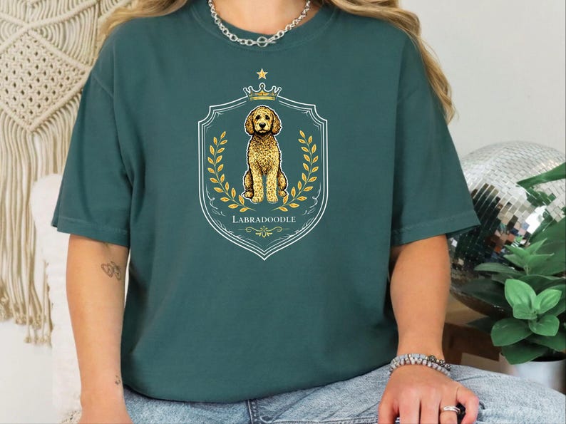 Comfort Colors Labradoodle Dog Gift, Royal Crest Shirt, Doodle Mom Apparel, Regal Pet Portrait, Tee, Dog Shirt for Women, Regal Pet Art image 8