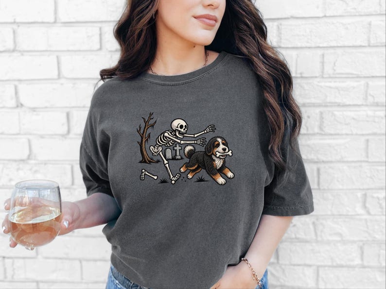 Bernedoodle Dog Shirt, Skeleton Dog Shirt, Halloween Pet Gift, Funny Bernedoodle Shirt, Halloween Dog Tee, Bernedoodle Mom Gift image 5