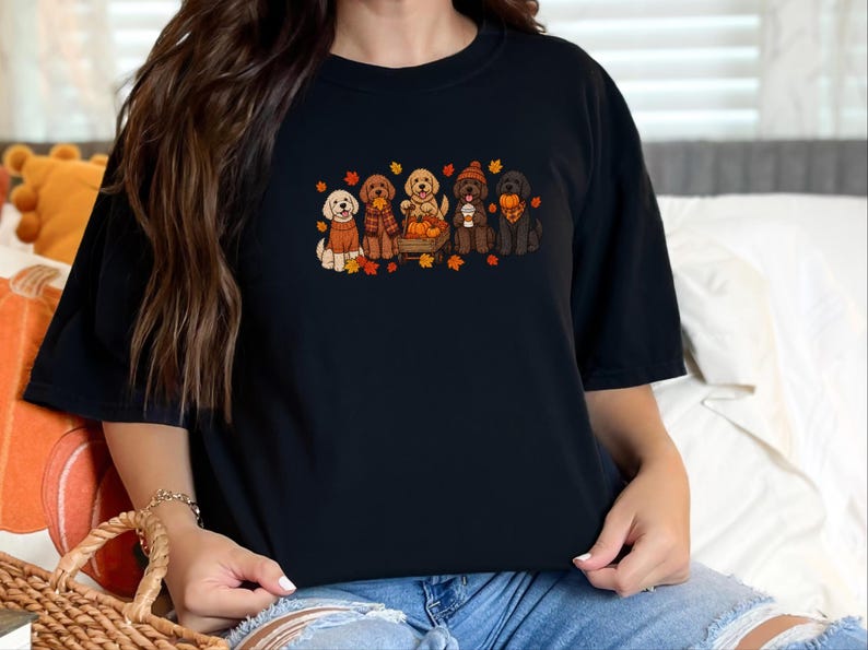 Camiseta de otoño para labradoodles, regalo para amantes de los perros en otoño, sudadera acogedora de la temporada de calabazas, camiseta para mamás de labradoodles imagen 9