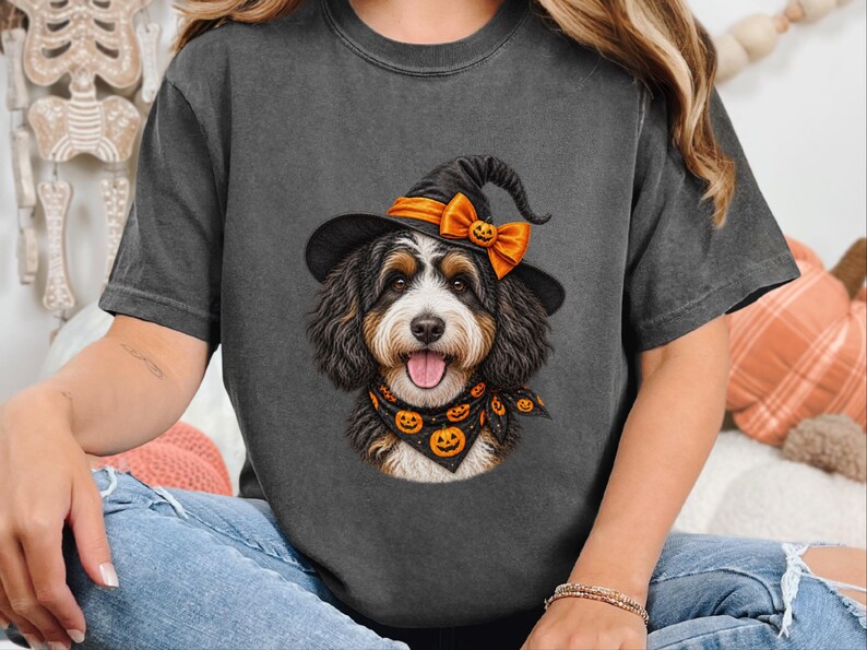 Bernedoodle Dog Halloween Shirt, Bernedoodle Mom Gift, Witch Dog Shirt, Spooky Dog Mom, Halloween Dog Lover Gift image 1