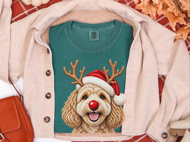 Camiseta de Natal com Maltipoo, Presente para Cachorro com Gorro de Papai Noel, Moletom de Natal para Pet, Camiseta com Filhote de Rena, Roupa de Natal para Amantes de Cães imagem 10
