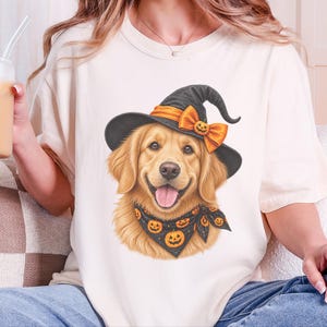 Halloween Dog Shirt, Witch Dog Shirt, Golden Retriever Mom Gift, Fall Dog Lover Tee, Golden Mom Gift image 9