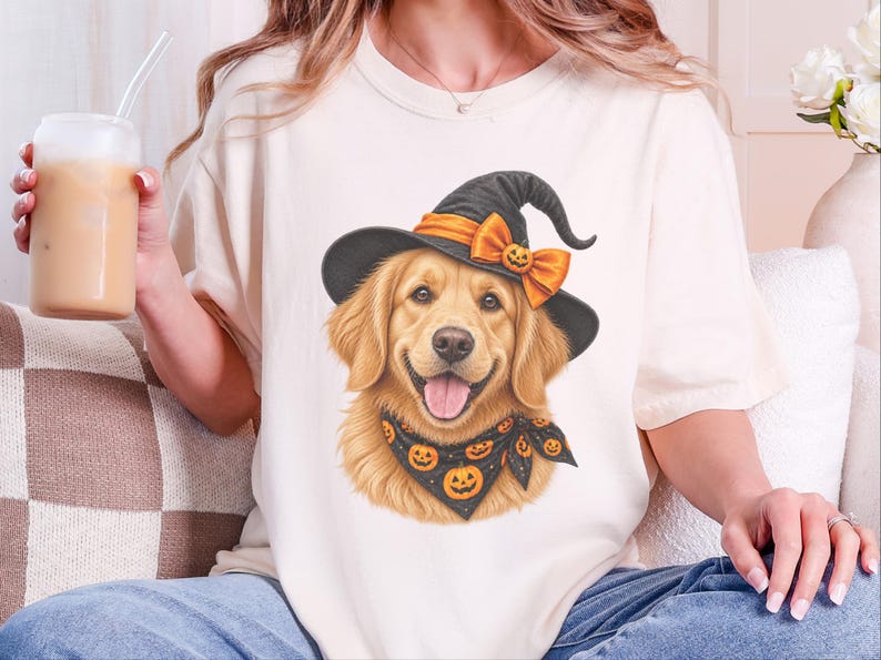 Halloween Dog Shirt, Witch Dog Shirt, Golden Retriever Mom Gift, Fall Dog Lover Tee, Golden Mom Gift image 9