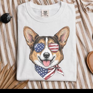 Comfort Colors Patriotic Pembroke Welsh Corgi Mom T-Shirt, Independence Day American Dog Lover Tee, USA 250th Anniversary Corgi Dad Graphic image 10