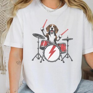 Beagle Shirt, Beagle Drummer Gift, Rock Dog Music Lover Tee, Drummer Dad Shirt, Funny Beagle Lover Gift, Retro Rock Band Shirt image 3