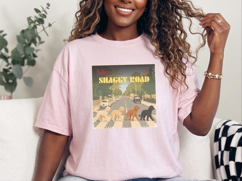 Comfort Colors Beatles Inspired Goldendoodle Shirt, The Doodles Shaggy Road Parody Tee, Retro Classic Rock Band Dog Mom Clothing image 2