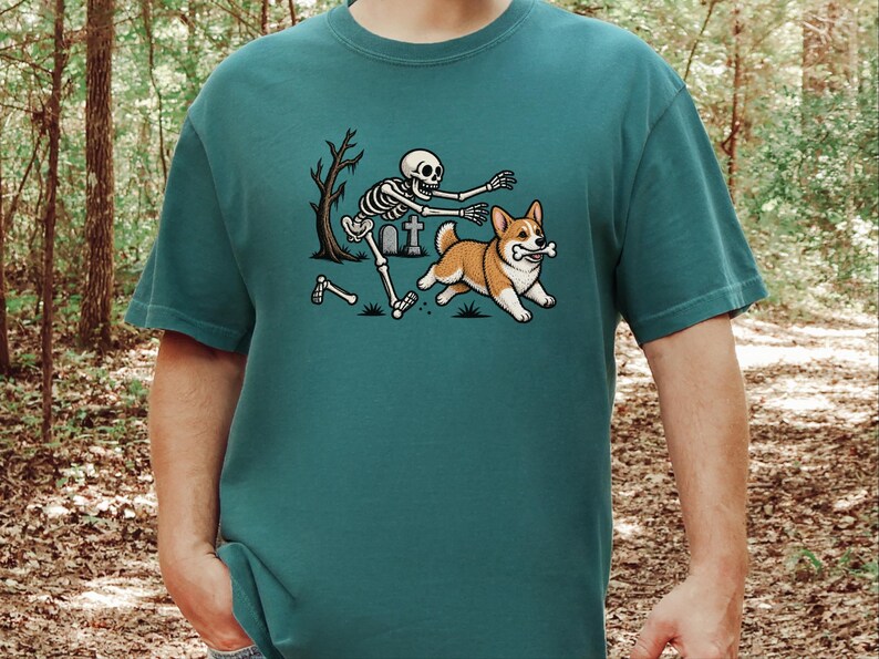 T-shirt met skelethond, Halloween Corgi-shirt, grappig Corgi-cadeau, griezelig T-shirt, Corgi-moedershirt, T-shirt met skelethond afbeelding 5