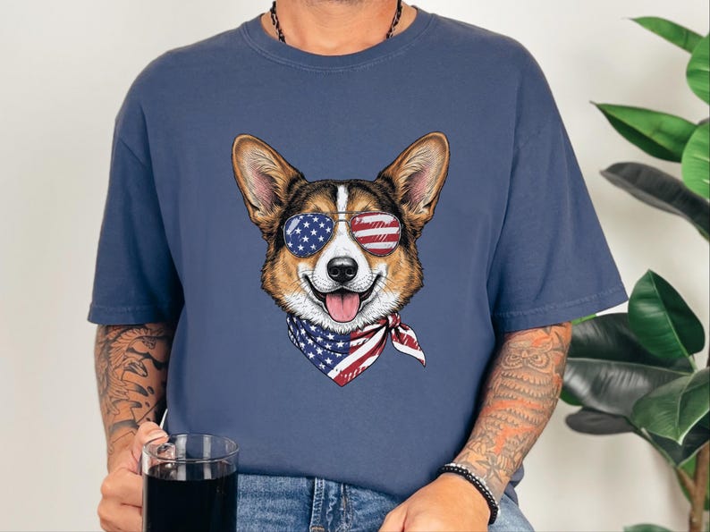 Comfort Colors Patriotic Pembroke Welsh Corgi Mom T-Shirt, Independence Day American Dog Lover Tee, USA 250th Anniversary Corgi Dad Graphic image 1