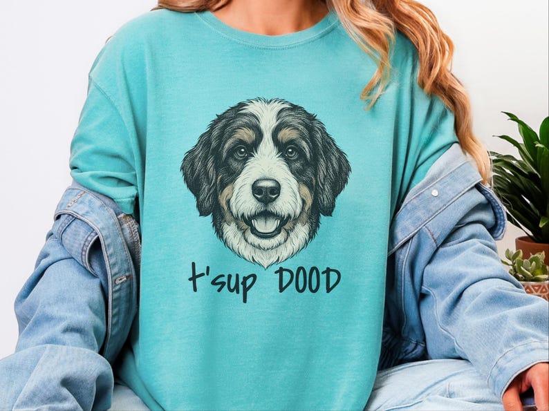 Comfort Colors Bernedoodle T-Shirt, T'sup Dood Dog Owner Tee, Tri-Color Bernese Mountain Dog Mix Shirt, Goldendoodle Sheepadoodle Doodle bild 8